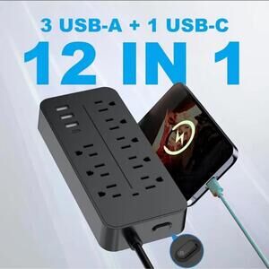 2pcs 12in1 Surge Protector Power Strip, 4FT Extension Cord With Multiple Outlets